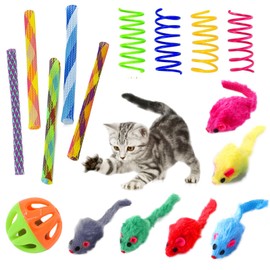 Lopsity 16PCS Cat Spring Toy,Cat Toy Bell,Cat Tube Toy Interactive Cat Toy and Cat Toy Pom Poms Balls for Kittens to Swat, Bite, Hunt (B)