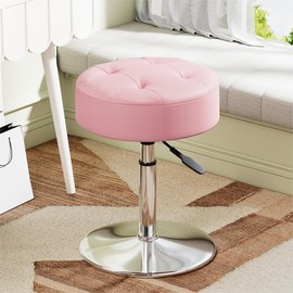 Youtanic Vanity Stool with Adjustable Height, 360°Swivel Ottoman Chair for Adults, Round Padded Makeup Stool with Stable Support for Vanity Bedroom, Bathroom, Dorm, Pink
