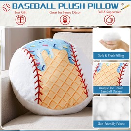 HunnmingRe 14 Inch Ice Cream Drip Baseball Plush Pillow, Soft Stuffed Sports Cushion for Sofa Bedroom Decoration Baseball Team Gift Party Favor(Blue)