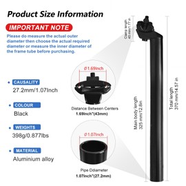 Aikolesa Bike Seat Posts, 27.2mm Bicycle Seatpost with Cover Aluminum Alloy Angle Adjustable Seatpost for Mountain Bike Scooter Road Bikes MTB BMX Black