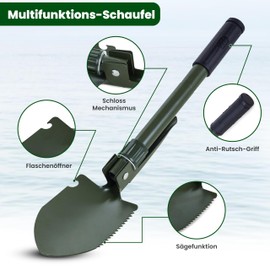 Instinktive-Oase® Multifunctional Folding Shovel German Army Style - Foldable Outdoor Spade with Bag | Survival Spade with Hoe & Saw | Camping Shovel for Hiking, Bushcraft, Garden Equipment