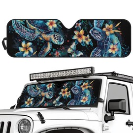 Tuoxiukan Sea Turtle Car Windshield Sun Shade Foldable Front Window Sun Shade for Jeep Rubicon Sahara TJ JK JKU 2 & 4 Door UV Rays Protection Boho Floral Auto Interior Accessories