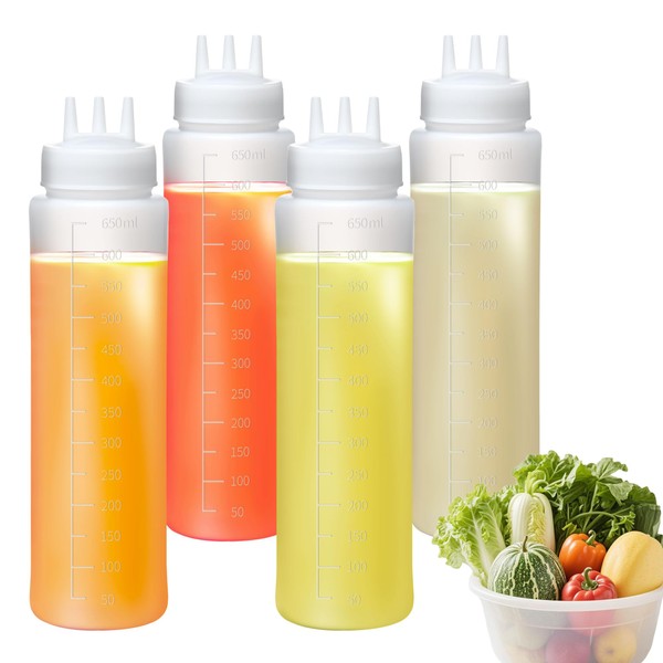 Lumirio 4PCS Squeeze Bottle with 3-Hole Nozzle, 650ml/23oz Condiment Squeeze