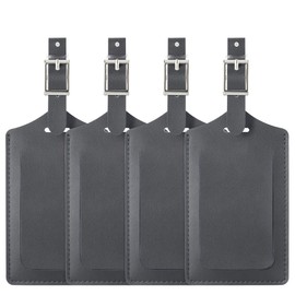 Travelambo 4 Pack Leather Luggage Tags for Suitcases Travel Labels (Deep Grey)