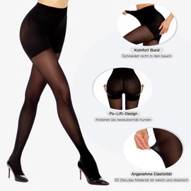 MANZI Women's Compression Tights 10-15 mm/Hg, Shape Tights Opaque with Tummy Control and Butt Lifting, Figure-Shaping Support Tights, 50 Denier, 2 Pairs, 2 pairs of black