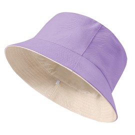 Xnova Women's Reversible Bucket Hats Cotton Foldable Fishing Hat with Wide Brim, Double-Sided UV Protection Sun Hats Unisex Summer Hats Travel Accessories for Men and Women, Purple/Beige, XL