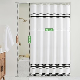 Seasonwood Black and White Shower Curtain 96 Inch Extra Long Shower Curtain, Striped Shower Curtains for Bathroom Sets, Farmhouse Shower Curtains with Tassels, Waterproof Fabric 72"x96"