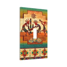 1-Gang Single Toggle Device Electrical Light Switch Wall Plate Kokopelli Aztec Southwestern Native American Vintage African Ethnic Tribal Mid Size Decorative Receptacle Outlet Cover Face Plate Dimmer