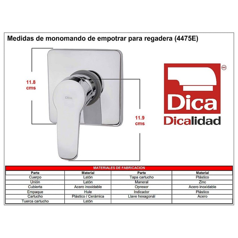 Dica 4475E Monomando de Empotrar para Regadera, Llaves para Ducha