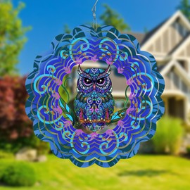 YATOSEEN Rotating Metal Owl Wind Chimes - 12 Inch Wind Chimes Decorative Gifts Hanging Decoration for Indoor and Outdoor Use for Garden, Yard, Patio, Backyard or Porch