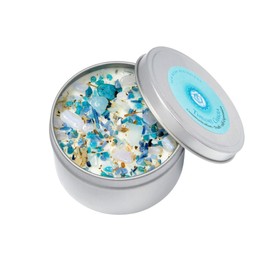 Throat Chakra Candle by New Moon Beginnings - Chakra Candles - Dried Flower, Herb, & Crystal Candles - Aromatherapy Candles - soy candle - 8oz Tin