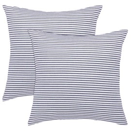 sourcing map Blue and White Woven Striped Lumbar Throw Pillow Cover Set Decorative Square Cushion Covers Farmhouse Pillow Case for Sofa Bedroom Car Chair,2 Pack/18 X 18 Inches