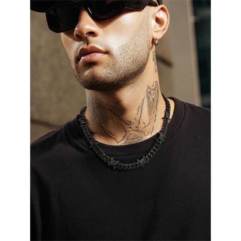 Cuban Chain Necklace for Mens Thorns Link Barbed Wire Collar