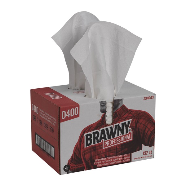 Brawny Professional D400 Disposable Cleaning Towel by GP PRO (Georgia-Pacific), 20080/03, White, 152 Towels Per Box