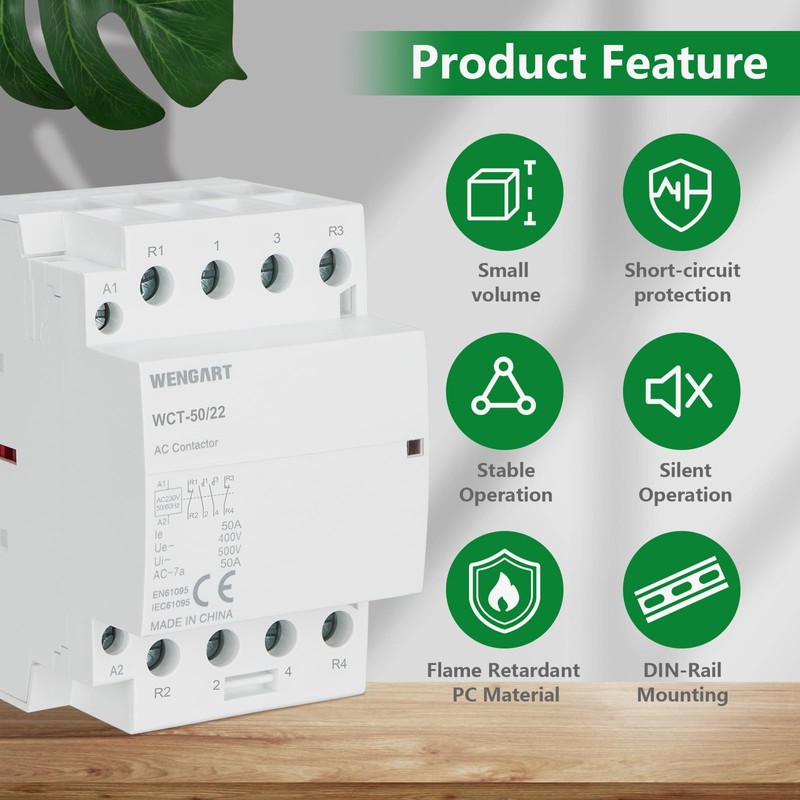 Wengart Compact AC Contactor WCT-50, 2NO2NC AC230V 50A, Built for