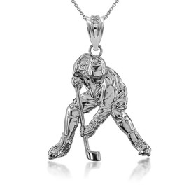 Claddagh Gold Certified 925 Sterling Silver Ice Hockey Player Winter Sports Pendant Necklace (18")