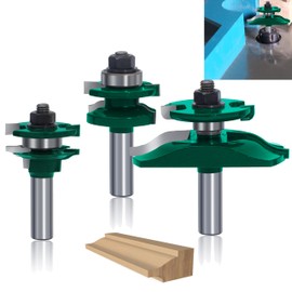 MAYLINE 1/2 Inch Shank Router Bit Set 3PCS Door&Drawer Front Edging Router Bits Sets, Woodworking Milling Cutter Tongue Groove Rail Stile Cabinet Cutter Wood Miter Carbide CNC (Green)