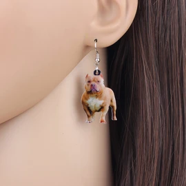 DUOWEI Acrylic Floral Pitbull Dog Earrings Anime Pets Drop Dangle Pet Jewelry for Women Ladies Girls Lovers Charms Gifts (Coffee)