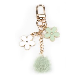 OBEISN Cute Keyring with Flowers and Pompoms, Gift for Women, Perfect for Birthdays, Small Gifts or as a Gift for Friends, Small Gifts for Women, silver