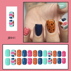 Fall Press on Nails Short Square Fake Nails with Pumpkin Designs Autumn Multicolor False Nail Thanksgiving Acrylic Stick on Nail for Women 24Pcs