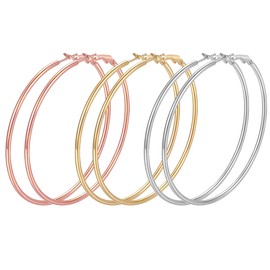 3 Pairs Big Hoop Earrings for Women Girls Hypoallergenic Stainless Steel 14K Gold Plated/Rose Gold Plated/Silver Hoop Earrings Set for Women