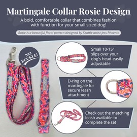 Lucky Love Dog Martingale Dog Collar - Adjustable, No-Slip, Durable, & Soft Webbing Dog Collar for Male and Female Dogs Ideal for Training & Walking - in Floral Rosie Pattern, Small Size