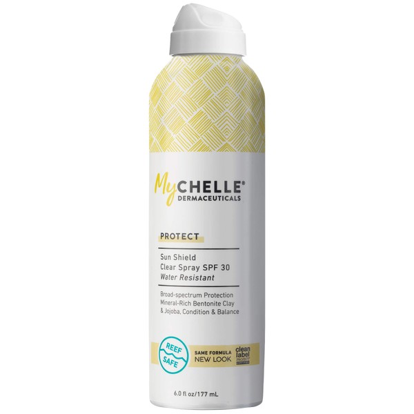 MyChelle Dermaceuticals Sun Shield Clear Spray SPF 30 (6 Fl Oz) - Zinc Sunscreen Spray with Bentonite Clay and Jojoba - Balances Oil Levels and Conditions Skin - Water Resistant for 80 Minutes