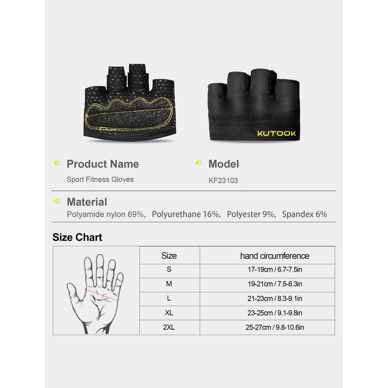 KUTOOK Glove Gym Fitness Training Weight Lifting Gloves Unisex black-XS