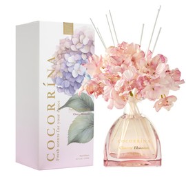 COCORRÍNA Reed Diffuser - 8.5 Oz Cherry Blossom Reed Diffuser with 8 Sticks for Home Bathroom Shelf Decor (Simple Luxe Collection)