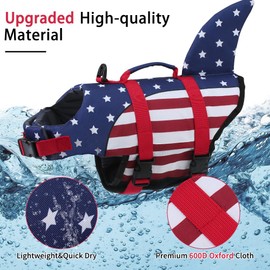 EMUST Shark Life Jackets for Dogs, Adjustable Ripstop Dog Life Vest for Water Safety Pet Life Vest with Rescue Handle Safety Vest for Swimming Pool Beach Boating, (L,FlagShark)