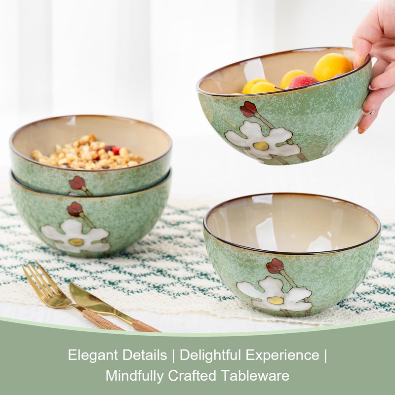 WHITEPEONY 28oz Ceramic Bowls Set of 4 for Kitchen, 6