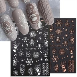 6Pcs Christmas Nail Art Stickers 3D Christmas Elk Nail Decals White Rose Gold Self-Adhesive Nail Art Supplies Elk Snowflake Winter Xmas Nail Designs New Year Manicure Accessories for Women Decoration