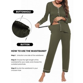 Ekouaer Maternity Pajama Set Button Down Nursing Pajamas Long Sleeve Breastfeeding Loungewear with Adjustable Pants Army Green