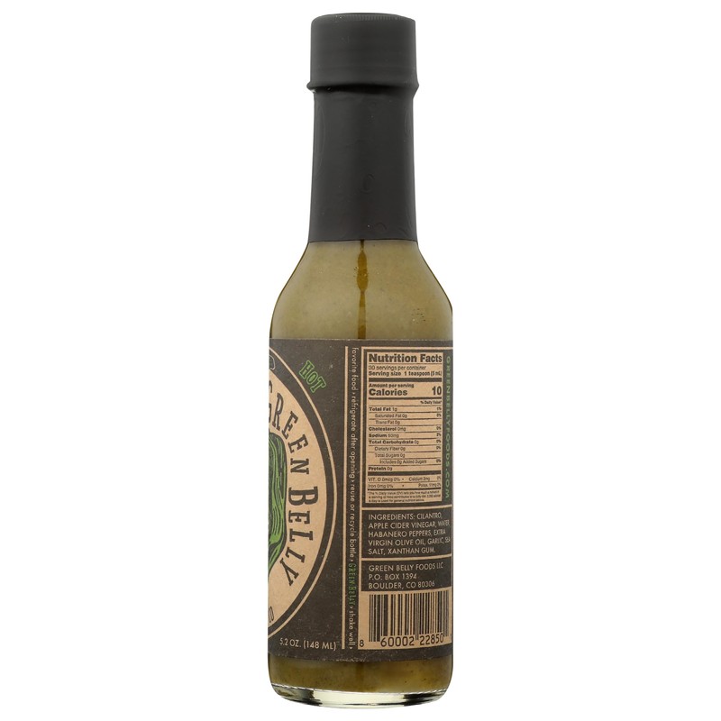 Green Belly Hot Sauce: uses Cilantro, Habanero, Garlic & Organic