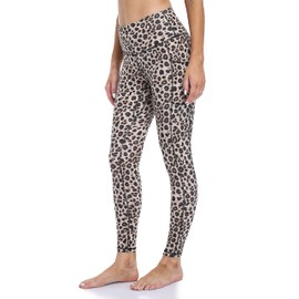 Colorfulkoala Women's High Waisted Tummy Control Workout Leggings 7/8 Length Yoga Pants with Pockets (L, Leopard)