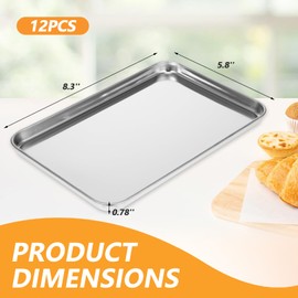 12 Pack Stainless Steel Plates, Metal Food Tray Plate, Small Baking Sheets for Oven, Food Safe Smooth Polished for Adults, Picky Eaters, Campers, Hand Project (8.3''L x 5.8''W)