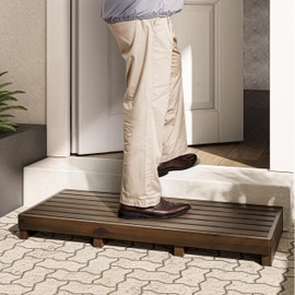 TINAMO One Step Stool for Elderly (35" Length) - Acacia Wood High Riser Step Stool with Non-Slip Pads - 550 Lbs Wooden Mobility Stepping Stools for Handicap, Bed, Bathroom, Kitchen (Walnut)