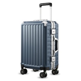LUGGEX Aluminum Frame Luggage with Spinner Wheels, Zipperless Polycarbonate Hard Shell Suitcase, Carry On 20 Inch, Blue