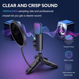 WUGOYU USB Microphone for PC, Mac, Streaming, Plug&Play Gaming Microphones, Cardioid Condenser Microphone with Tripod Stand & Pop Filter for Podcasting