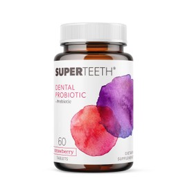 SuperTeeth Chewable Dental Probiotic for Kids & Adults | Supports Healthy Teeth & Gums | Oral Health | Fights Bad Breath | BLIS M18 | 60 Strawberry Flavored Tablets | Fluoride & Sugar Free | Vegan