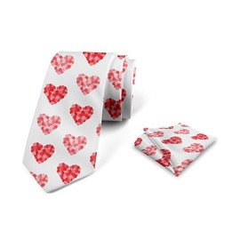 Ambesonne Hearts Men's Tie Set, Shapes out of Circles Dots Romantic Theme Valentines Day Feels Couple Love, Necktie Set Groom Handkerchief for Parties Weddings & All Occasions, Blush Pastel Pink
