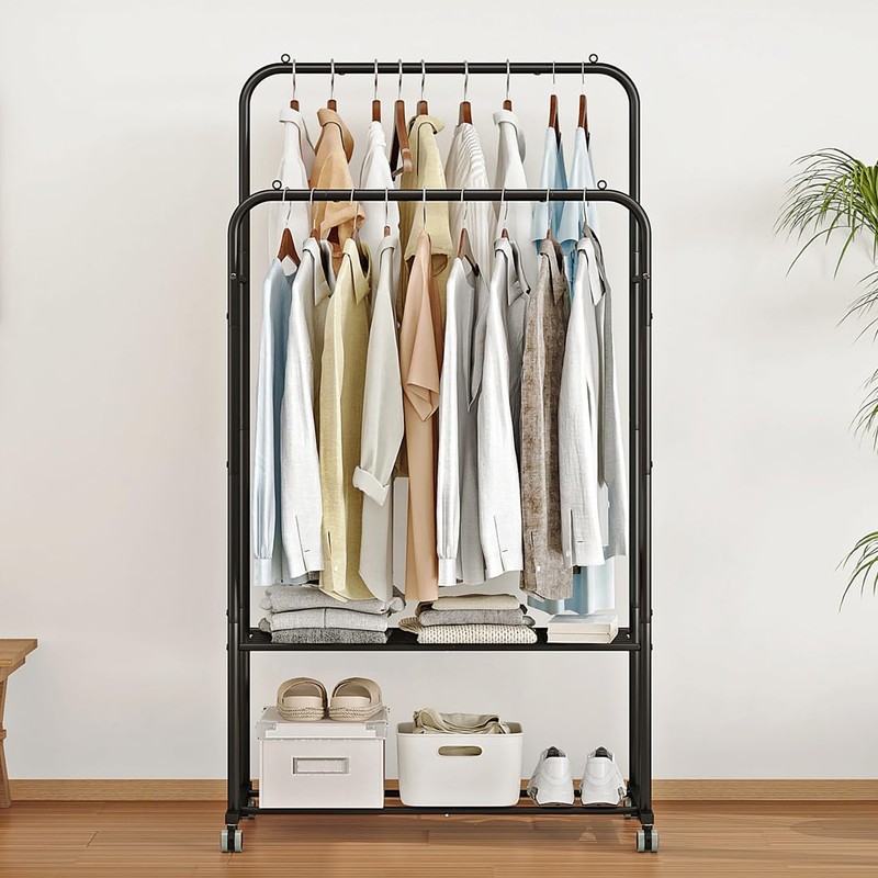 SUOERNUO Clothes Rack with Wheels Garment Rack for Hanging Heavy-Duty