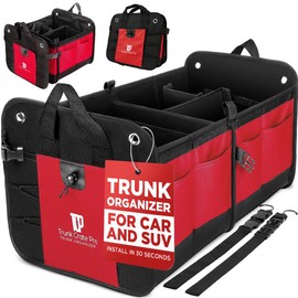 TRUNKCRATEPRO Red Car Accessories Trunk Organizer for Car, SUV Premium Multi Compartments Collapsible Portable Car Organizer for Women W 2 Adjustable straps, non-skid bottom (Large Capacity)