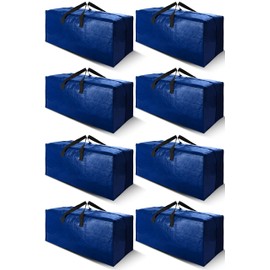 Cosy Family 8 Pack Heavy Duty Extra Large Moving Bags with Backpack Straps - Strong Handles & Zippers, Storage Totes For Space Saving, Fold Flat, Alternative to Moving Box (Set of 8, Blue)