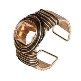 GAIACWOOD Chunky Cuff Bracelet with Amber Glass Stone Open Wide Gold Bangle Bracelet Trendy Gold Bracelets for Women