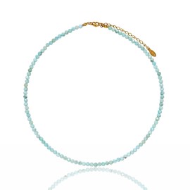 Lii Ji Larimar Natural Stone 3mm Minimalist Necklace Handmade Beaded Healing Crystal Choker Necklace For Women(Larimar)