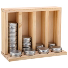 Fiwochic 4 Slot 0.5 oz Wood Balm Tin Display Holder with Engraved Backing Option Holders Natural Color Lip Balm Tin Organizer Dispenser for Retail Market Craft Booth Room Display
