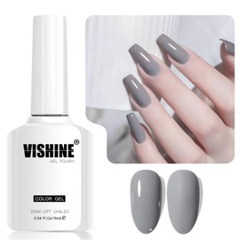 Vishine Warm Gray Gel Nail Polish, 1 Pcs 16ml Soak-Off UV LED Gel Polish for DIY Nail Art & Home Manicure, Shade L338 Elegant Gray