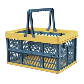 Jotia 1 Pack Collapsible Shopping Basket, 30x20x16.5cm Collapsible Storage Crate Plastic Storage Baskets for Organizing Foldable Picnic Basket with Handles for Home, Kitchen, Office (Blue)
