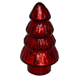 IHI EST. 1986 Decorative Holiday Figurine, Miniature Christmas Tree, 2.75 x 5 Inch Mercury Glass, Red